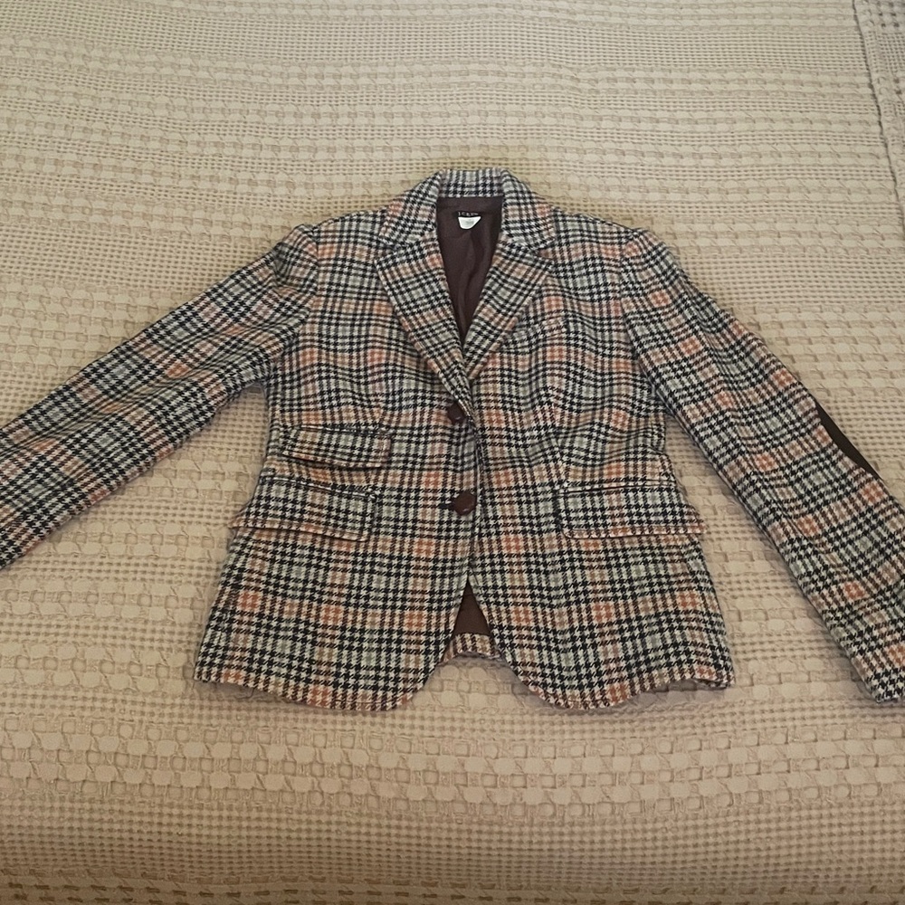 J. Crew Wool Blend Blazer in Brown Plaid